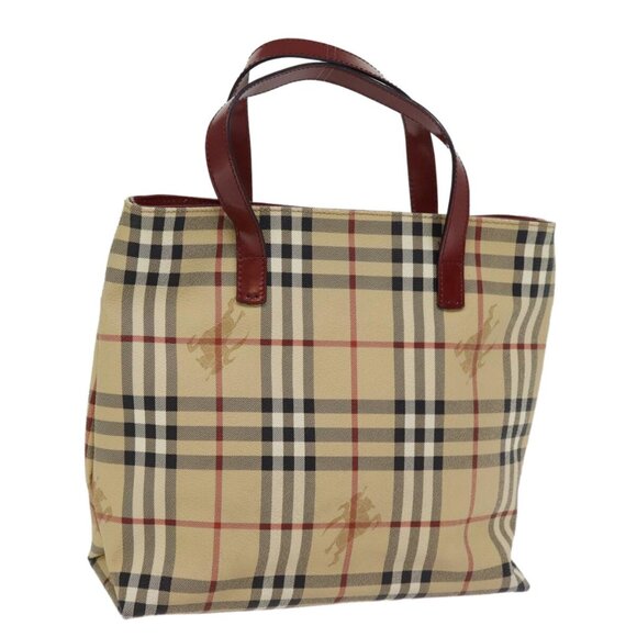 BURBERRY Nova Check Tote Bag PVC Leather Beige Auth 77107 - Picture 1 of 16